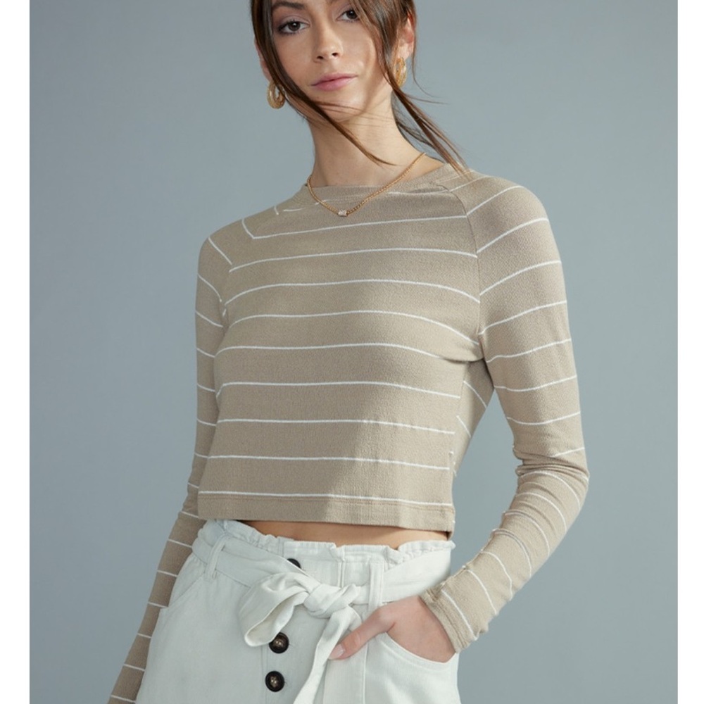 Francesca's Willow Stripe Shirt Medium Tan & White